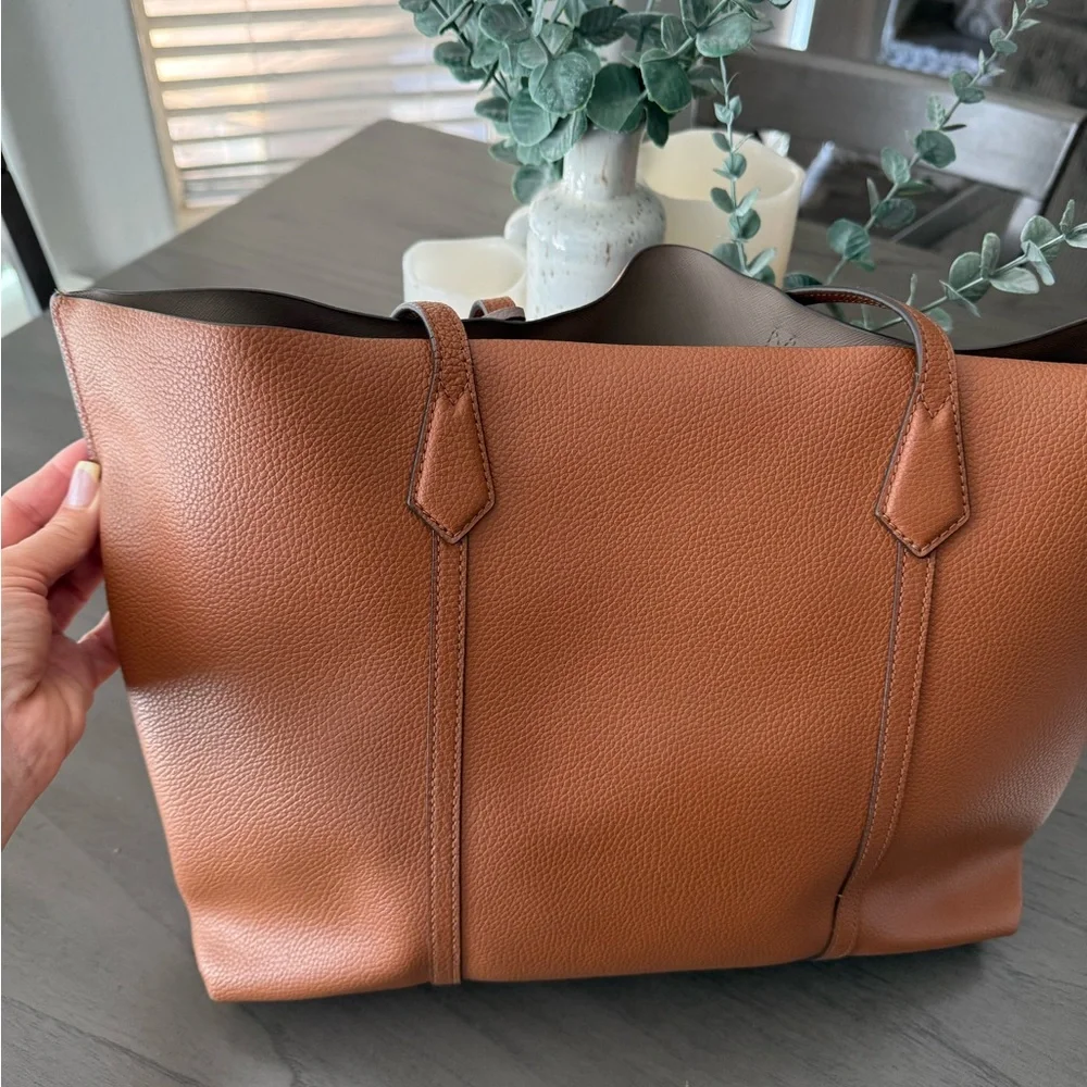 Tory Burch Brown Leather Tote with Gold Accent - Picture 4 of 12